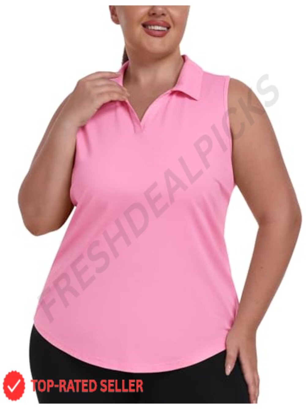 Plus Size Sleeveless Golf Polo Shirt Racerback V-Neck Tennis Top Pickleball